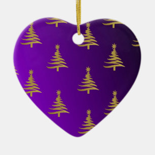 Kerstbomen Goud op Paars Keramisch Ornament