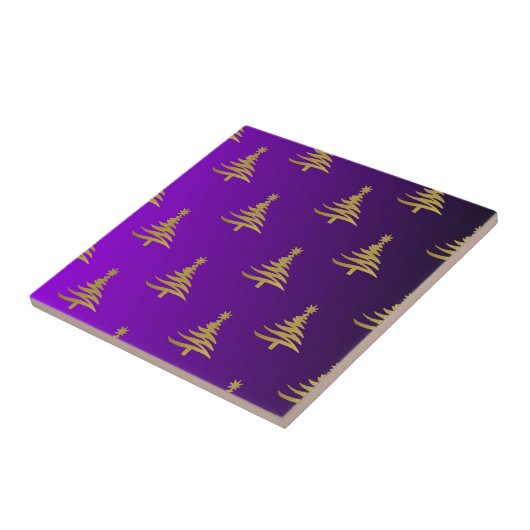 kerstbomen goud op Paars Tegeltje (Zijkant)