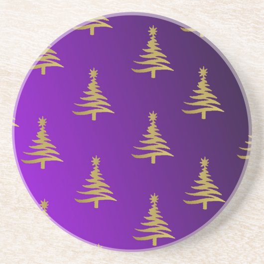 kerstbomen goud op Paars Zandsteen Onderzetter (Voorkant)