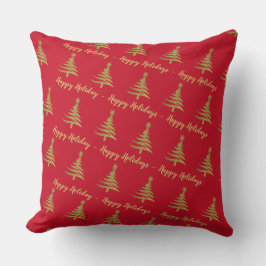 Kerstbomen Goud op rood Sierkussen