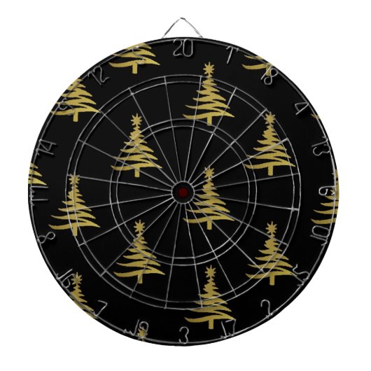Kerstbomen Goud op Zwart Dartbord (Voorkant)