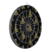 Kerstbomen Goud op Zwart Dartbord (Voorkant Links)