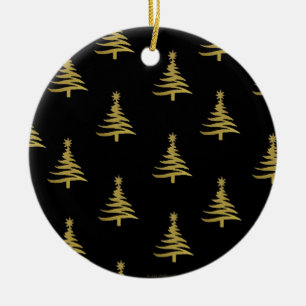 Kerstbomen Goud op Zwart Keramisch Ornament