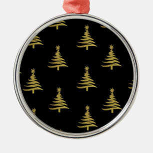 Kerstbomen Goud op Zwart Metalen Ornament