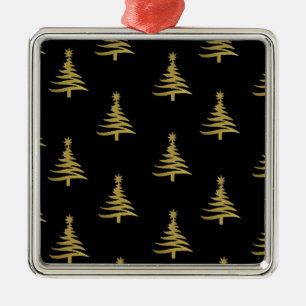 Kerstbomen Goud op Zwart Metalen Ornament