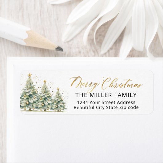 Kerstbomen Goud Schrift Retouradres Label (Insitu)
