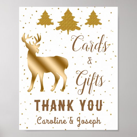 Kerstbomen Gouden Glitter Herten Buck Dank u Poster (Voorkant)