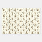 Kerstbomen & gouden sneeuwvlokken, Sepia, Grijs Inpakpapier Vel (Voorkant 2)