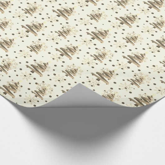 Kerstbomen & Gouden Sneeuwvlokken, Sepia Tones Cadeaupapier (Hoek)