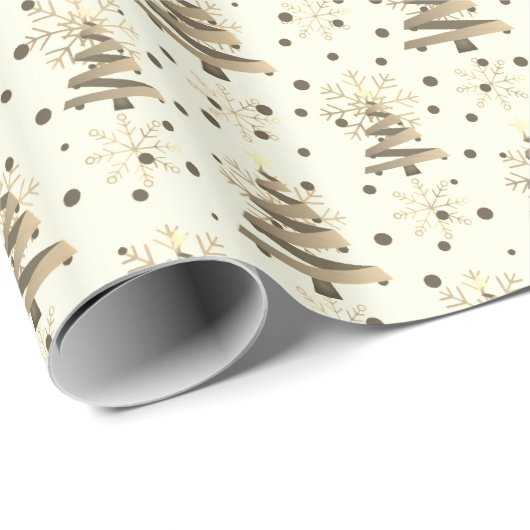 Kerstbomen & Gouden Sneeuwvlokken, Sepia Tones Cadeaupapier (Rol Hoek)