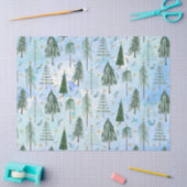 Kerstbomen Gouden Sterren Blauwe Waterverf Modern Tissuepapier (Craft)