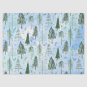Kerstbomen Gouden Sterren Blauwe Waterverf Modern Tissuepapier (Voorkant)