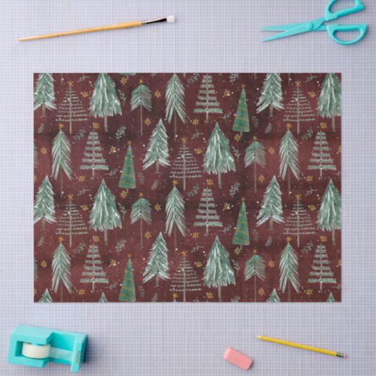 Kerstbomen Gouden Sterren Bourgogne Rustiek Hout Tissuepapier (Craft)