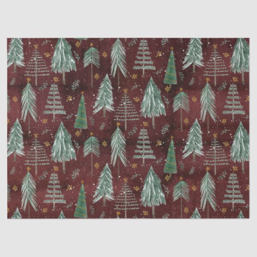 Kerstbomen Gouden Sterren Bourgogne Rustiek Hout Tissuepapier (Voorkant)