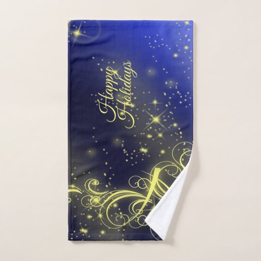 Kerstbomen, gouden sterren, marineblauw Vakantie Bad Handdoek (Handdoek)
