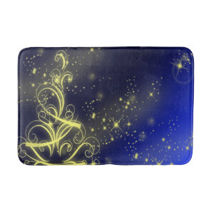 Kerstbomen, gouden sterren, marineblauw Vakantie Badmat