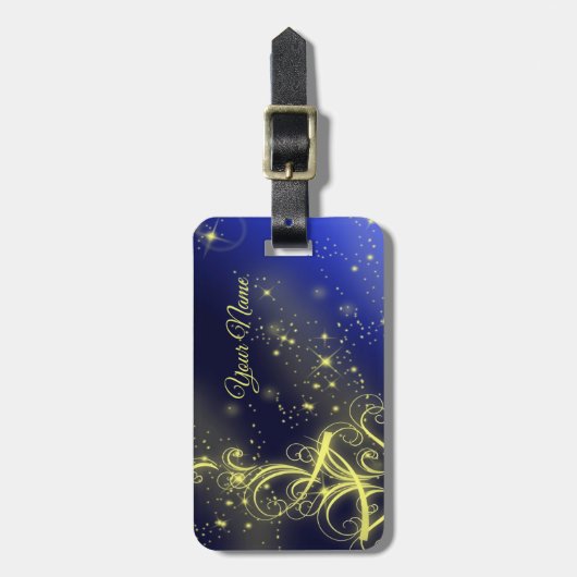 Kerstbomen, gouden sterren, marineblauw Vakantie Bagagelabel (Voorkant verticaal)