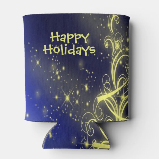 Kerstbomen, gouden sterren, marineblauw Vakantie Blikjeskoeler (Achterkant)