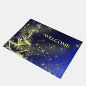 Kerstbomen, gouden sterren, marineblauw Vakantie Deurmat (Schuin)