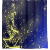 Kerstbomen, gouden sterren, marineblauw Vakantie Douchegordijn (Voorkant)