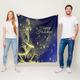 Kerstbomen, gouden sterren, marineblauw Vakantie Fleece Deken