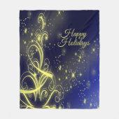 Kerstbomen, gouden sterren, marineblauw Vakantie Fleece Deken (Voorkant)