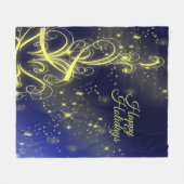 Kerstbomen, gouden sterren, marineblauw Vakantie Fleece Deken (Voorkant (Horizontaal))