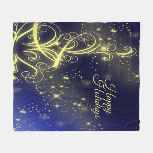 Kerstbomen, gouden sterren, marineblauw Vakantie Fleece Deken (Voorkant (Horizontaal))