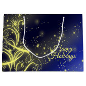 Kerstbomen, gouden sterren, marineblauw Vakantie Groot Cadeauzakje (Voorkant)