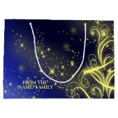 Kerstbomen, gouden sterren, marineblauw Vakantie Groot Cadeauzakje (Achterkant)