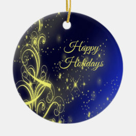 Kerstbomen, gouden sterren, marineblauw Vakantie Keramisch Ornament