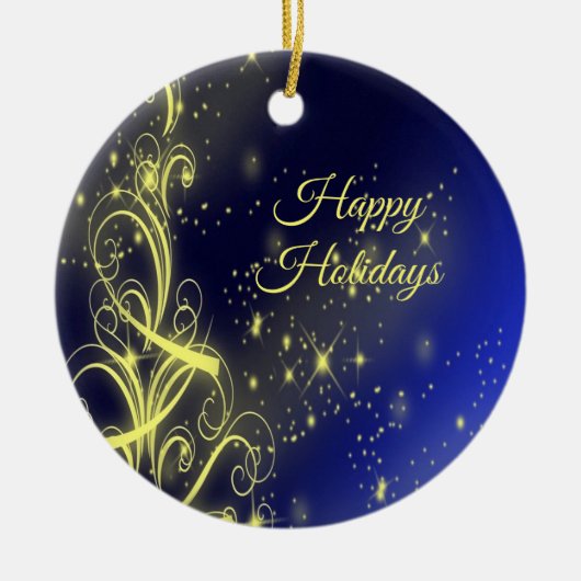 Kerstbomen, gouden sterren, marineblauw Vakantie Keramisch Ornament (Voorkant)