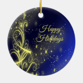 Kerstbomen, gouden sterren, marineblauw Vakantie Keramisch Ornament (Achterkant)