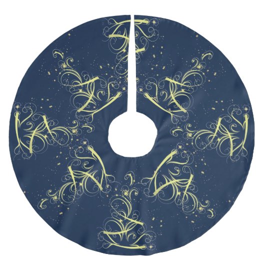 Kerstbomen, gouden sterren, marineblauw Vakantie Kerstboom Rok (Voorkant)