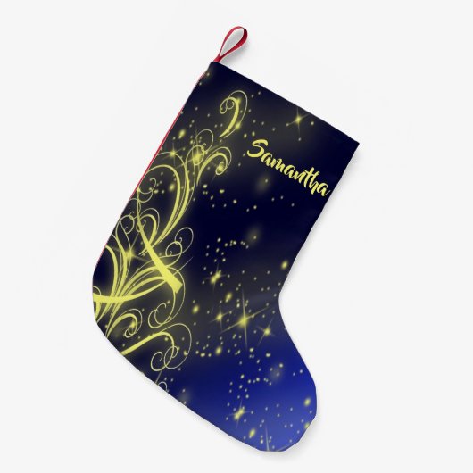 Kerstbomen, gouden sterren, marineblauw Vakantie Kleine Kerstsok (Voorkant (Hangend))