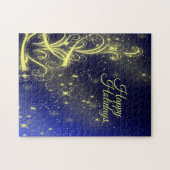 Kerstbomen, gouden sterren, marineblauw Vakantie Legpuzzel (Horizontaal)