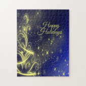 Kerstbomen, gouden sterren, marineblauw Vakantie Legpuzzel (Verticaal)