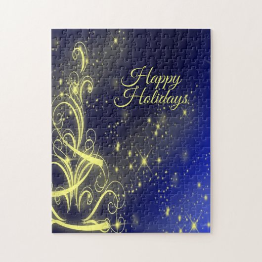 Kerstbomen, gouden sterren, marineblauw Vakantie Legpuzzel (Verticaal)