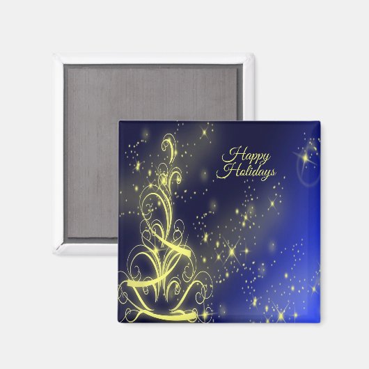 Kerstbomen, gouden sterren, marineblauw Vakantie Magneet (Voorkant / Achterkant)