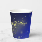 Kerstbomen, gouden sterren, marineblauw Vakantie Papieren Bekers (Achterkant)