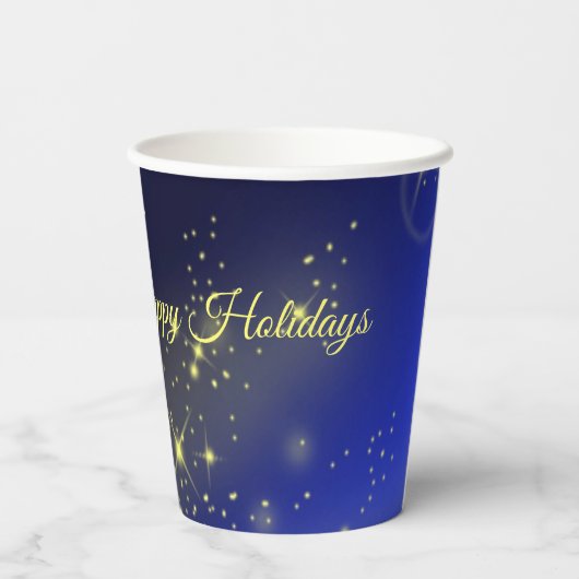 Kerstbomen, gouden sterren, marineblauw Vakantie Papieren Bekers (Achterkant)