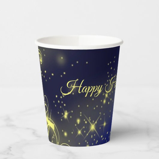 Kerstbomen, gouden sterren, marineblauw Vakantie Papieren Bekers (Links)