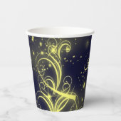 Kerstbomen, gouden sterren, marineblauw Vakantie Papieren Bekers (Voorkant)