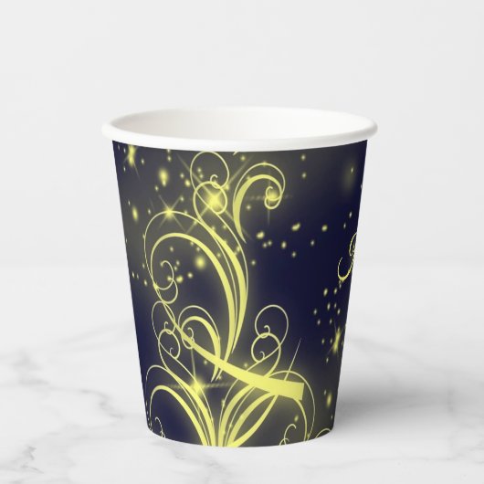 Kerstbomen, gouden sterren, marineblauw Vakantie Papieren Bekers (Voorkant)