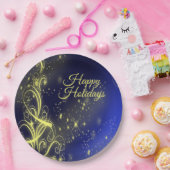 Kerstbomen, gouden sterren, marineblauw Vakantie Papieren Bordje (Feest)