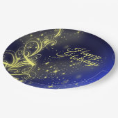 Kerstbomen, gouden sterren, marineblauw Vakantie Papieren Bordje (Gekanteld)