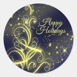 Kerstbomen, gouden sterren, marineblauw Vakantie Ronde Sticker