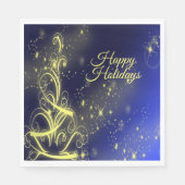 Kerstbomen, gouden sterren, marineblauw Vakantie Servet (Voorkant)