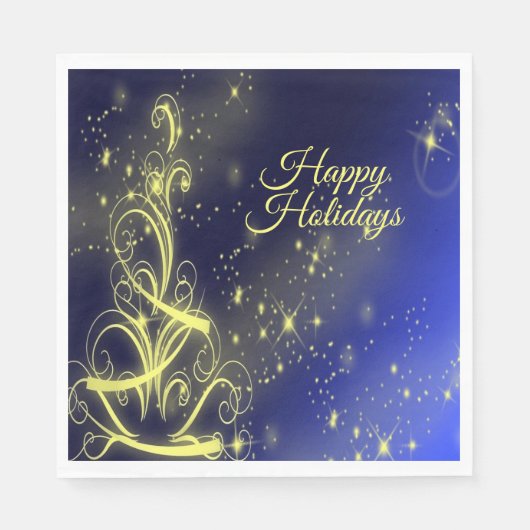 Kerstbomen, gouden sterren, marineblauw Vakantie Servet (Voorkant)