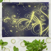 Kerstbomen, gouden sterren, marineblauw Vakantie Theedoek (Gevouwen)